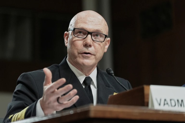 Admiral Frank M. Bradley testifies during a Senate Armed Services Committee hearing to examine his nomination to be admiral and Commander, United States Special Operation Command, July 22, 2025, at the Capitol in Washington. (AP Photo/Mariam Zuhaib, file)