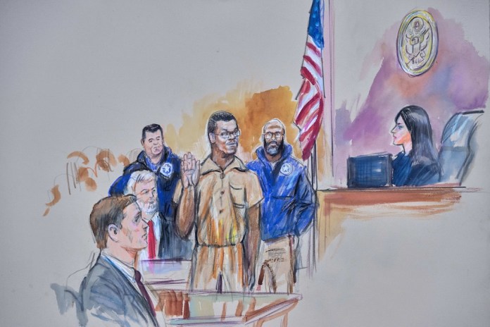 A courtroom sketch depicting Brian Cole Jr.