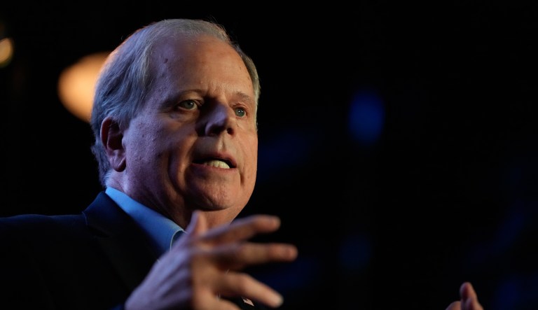 Former Sen. Doug Jones, and gubernatorial candidate speaks during an event Friday, Dec. 12, 2025, in Birmingham, Ala. (AP Photo/Brynn Anderson)