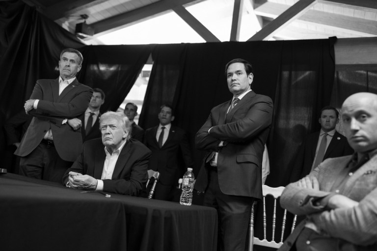 In this photo released by the White House, President Donald Trump monitors U.S. military operations in Venezuela, with CIA Director John Ratcliffe, left, Secretary of State Marco Rubio and White House deputy chief of staff Stephen Miller.
