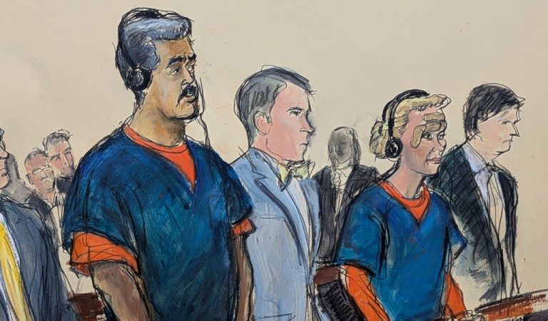 Courtroom sketch for former Venezuelan president Nicolas Madura.