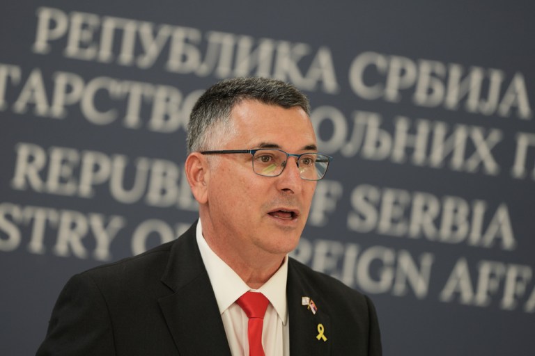 Israel's Foreign Minister Gideon Sa'ar speaks during a press conference after talks with his Serbian counterpart Marko Djuric in Belgrade, Serbia, Sept. 30, 2025. (AP Photo/Darko Vojinovic, File)