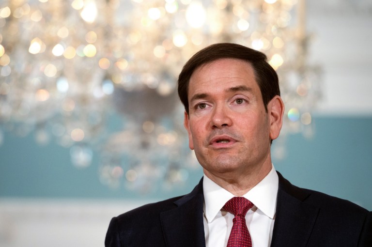 Secretary of State Marco Rubio makes a statement to reporters while meeting with Armenian Foreign Minister Ararat Mirzoyan at the State Department.