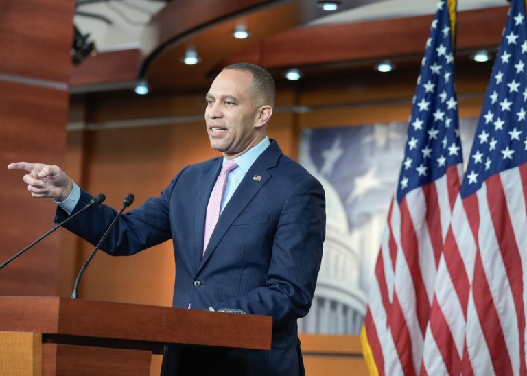 House Minority Leader Hakeem Jeffries, D-N.Y., speaks during a news conference on Capitol Hill, Thursday, Jan. 22, 2026, in Washington. (AP Photo/Mariam Zuhaib)