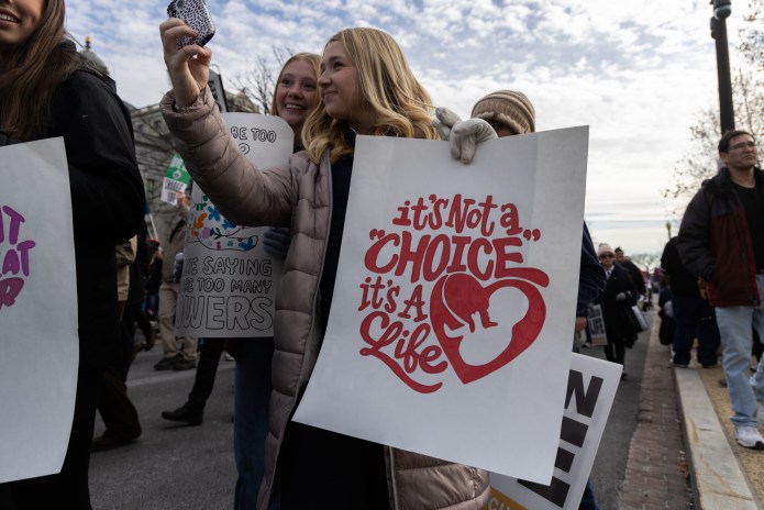 Anti-abortion activists march near the U.S. Capitol during the annual March for Life rally on January 23, 2026 in Washington, DC. Anti-abortion activists attended the annual march to mark the anniversary of the Supreme Court's, now overturned, 1973 Roe v. Wade ruling which legalized abortion in all 50 states.