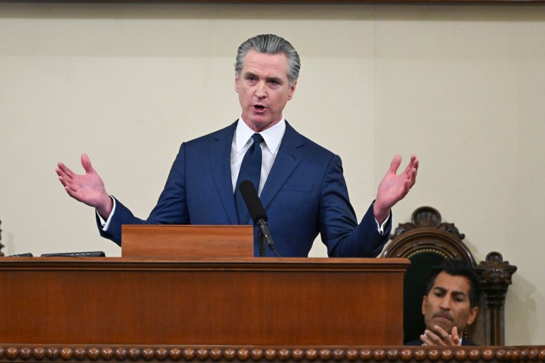Gov. Gavin Newsom speaks at his final State of the State address at the State Capitol on Thursday, Jan. 8, 2026, in Sacramento, Calif.