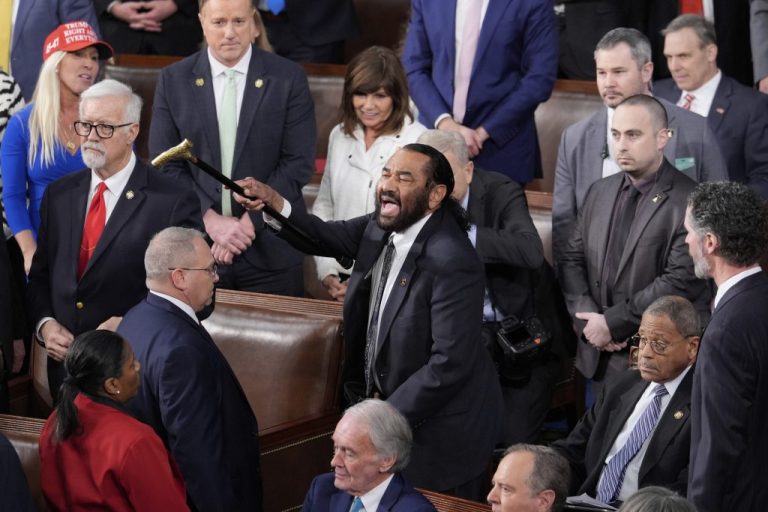 Rep. Al Green (D-TX) disrupts President Donald Trump's address to a joint session of Congress at the Capitol in Washington.
