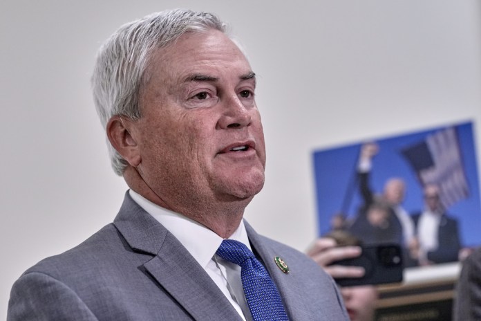 House Oversight Committee Chairman James Comer, R-Ky., speaks to reporters