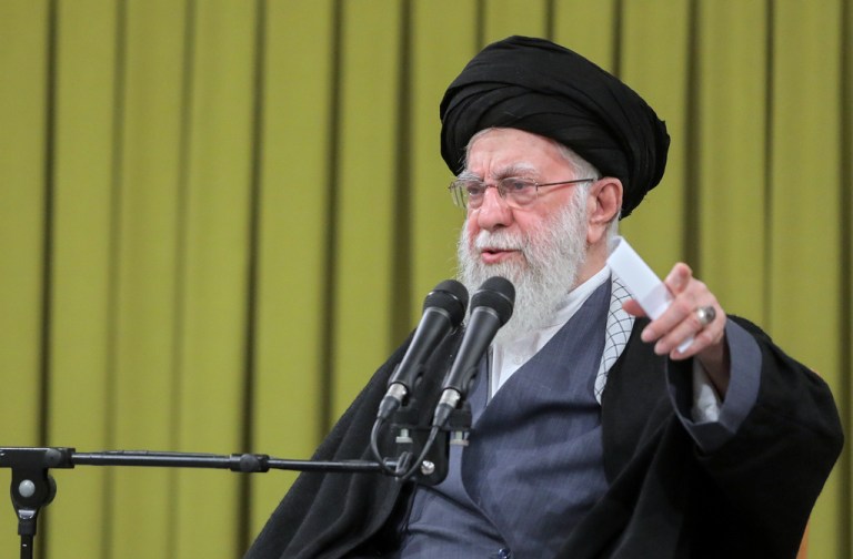 In this photo released by an official website of the office of the Iranian supreme leader, Ayatollah Ali Khamenei speaks in a meeting, in Tehran, Iran, Sunday, Feb. 1, 2026. (Office of the Iranian Supreme Leader via AP)