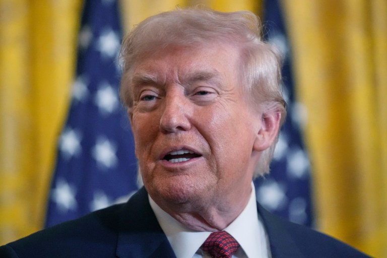 President Donald Trump speaks during an event on coal power in the East Room at the White House, Wednesday, Feb. 11, 2026, in Washington. (AP Photo/Mark Schiefelbein)