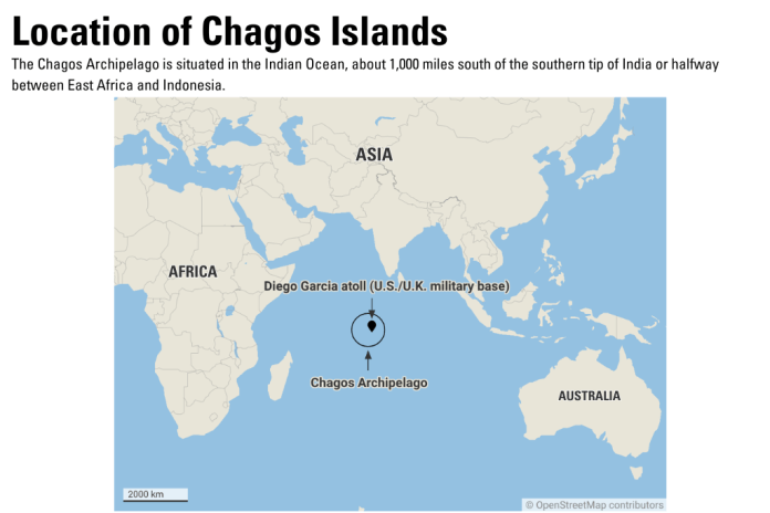 Map of the location of Chagos Islands and Diego Garcia atoll