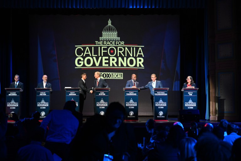 Xavier Becerra, Steve Hilton, Matt Mahan, Tom Steyer, Tony Thurmond, Antonio Villaraigosa, and Betty Yee.