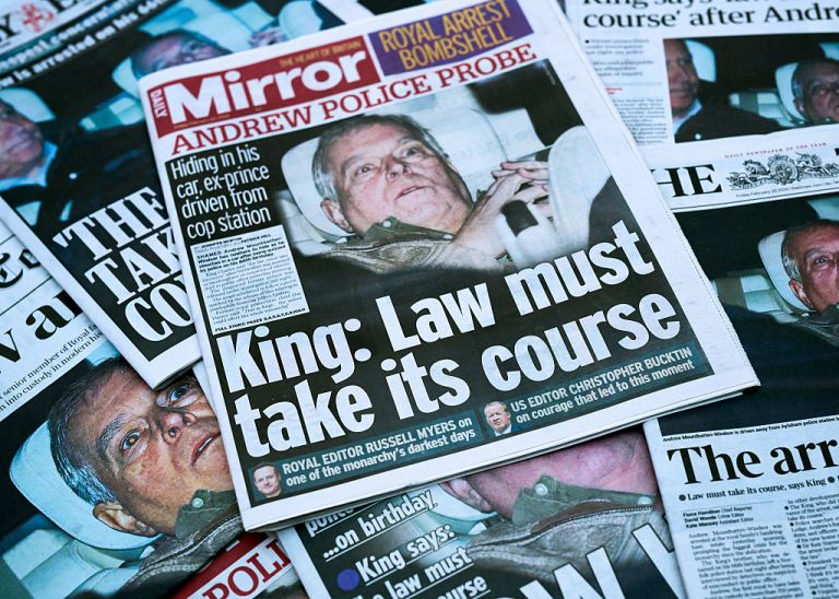 Andrew Mountbatten-Windsor was arrested on his 66th birthday, 19 February 2026, on suspicion of misconduct in public office following revelations contained in the Epstein files. (Gareth Cattermole/Getty Images)