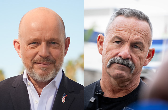Steve HIlton (left) and Riverside County Sheriff Chad Bianco (right) (Damian Dovarganes/AP; Sarah Reingewirtz/Los Angeles Daily News via Getty Images)