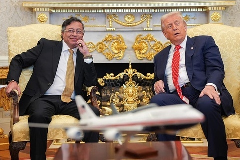 U.S. President Donald Trump meets with Colombian President Gustavo Petro.