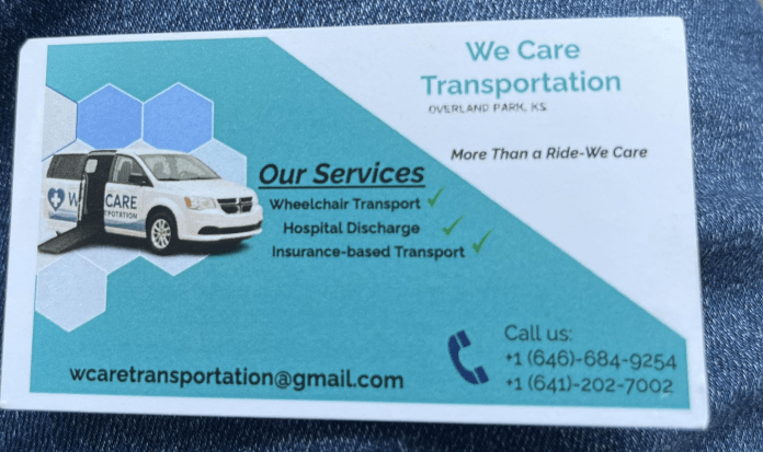 We Care Transportation business card (via Facebook)