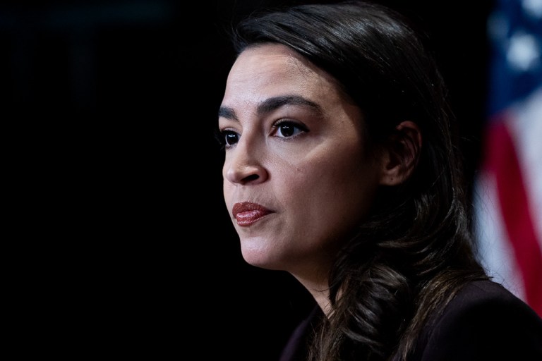 Rep. Alexandria Ocasio-Cortez (D-NY) speaks at a press conference.
