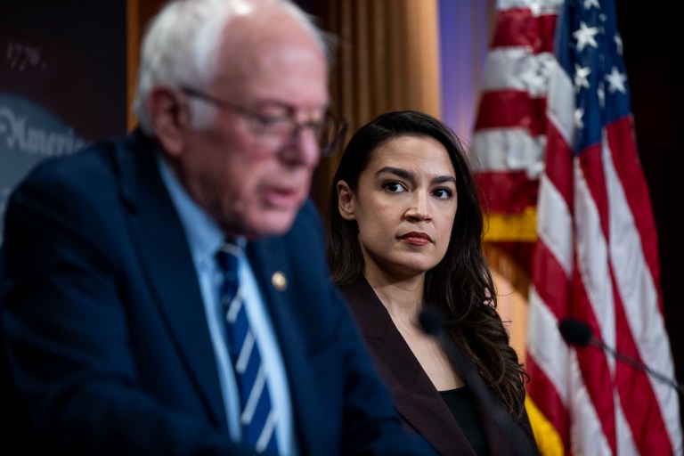 Rep. Alexandria Ocasio-Cortez (D-NY) speaks at a press conference.