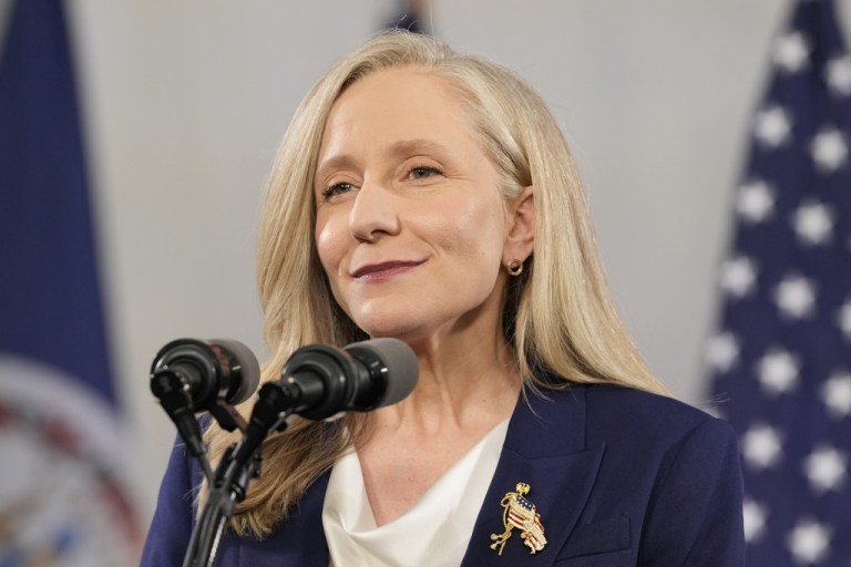 Abigail Spanberger delivers the Democratic response to President Donald Trump's State of the Union address Tuesday, Feb. 24, 2026, in Williamsburg, Virginia.
