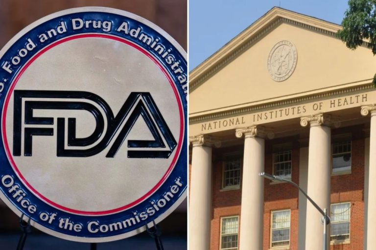 Collage of the Food and Drug Administration logo and the National Institutes of Health building.