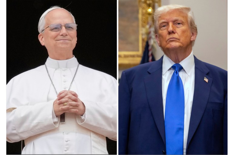 side-by-side of Pope Leo XIV and Donald Trump