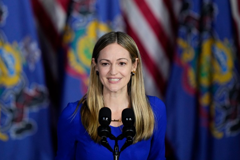 Scranton Mayor Paige Cognetti speaks during a President Joe Biden campaign event in Scranton, Pa., April 16, 2024. (AP Photo/Matt Rourke, File)