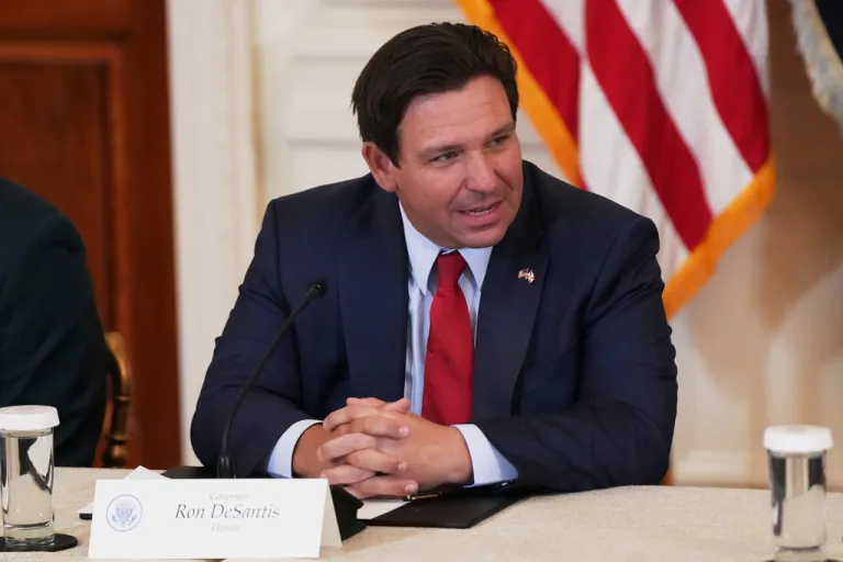Florida Gov. Ron DeSantis is seen at the White House before a roundtable discussion on college sports.