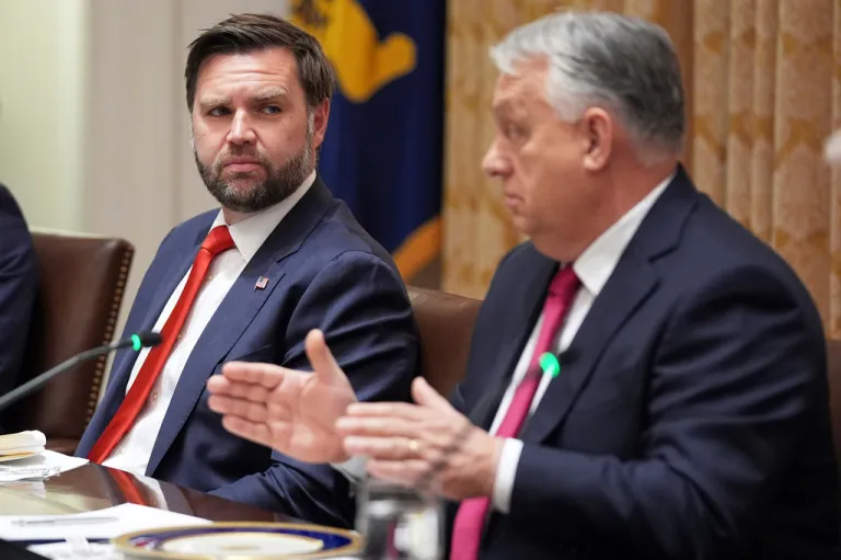 Vance sits with Orban in a meeting