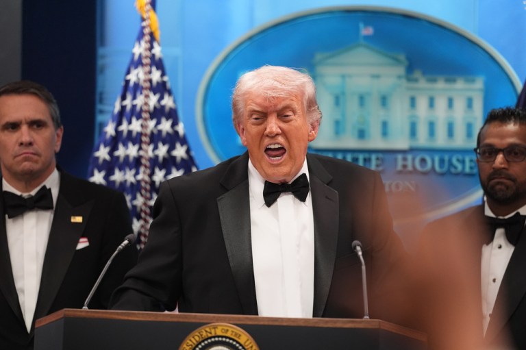 President Donald Trump speaks in the James Brady Press Briefing Room at the White House