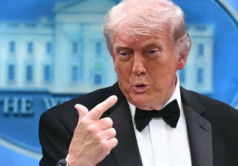 US President Donald Trump gestures as he speaks during a press briefing in the Brady Briefing Room at the White House in Washington, DC, shortly after a shooting incident at the White House Correspondents' Dinner on April 25, 2026. US President Donald Trump said April 25 he would give a press conference from the White House press briefing room, shortly after a shooting incident at a gala dinner in Washington. The press conference is set to take place shortly after 10 p.m. (0200 GMT), Trump wrote on his Truth Social platform, adding: 