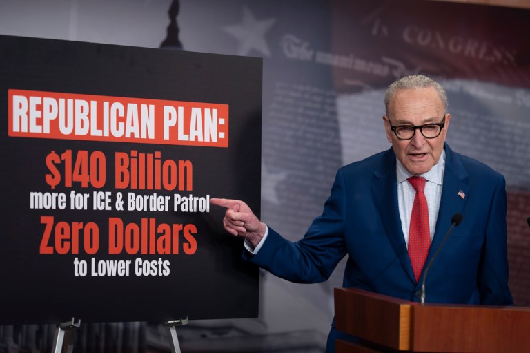 Senate Minority Leader Chuck Schumer (D-NY) holds a news conference.
