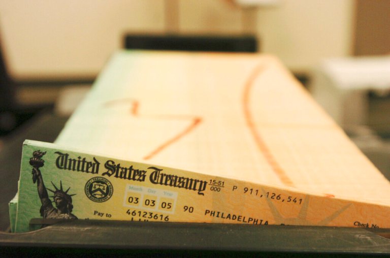 Trays of printed social security checks wait to be mailed from the U.S. Treasury's Financial Management services facility in Philadelphia.