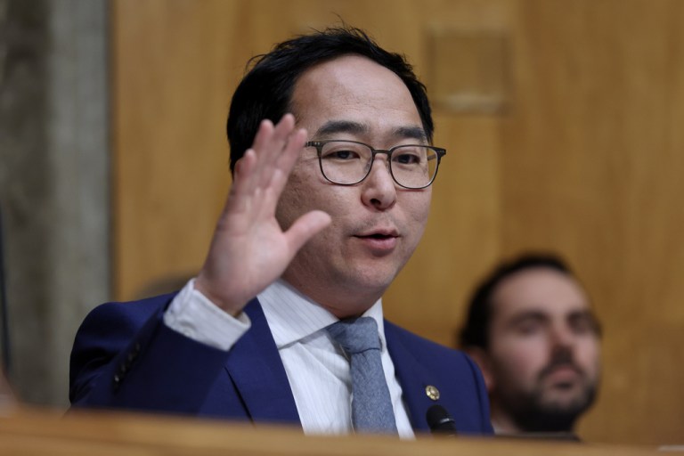 Sen. Andy Kim, D-N.J, speaks during a Senate Homeland Committee hearing on Capitol Hill in Washington, Thursday, Feb. 12, 2026, in Washington