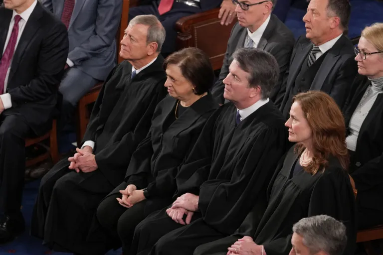 Supreme Court justices listen as President Donald Trump gives his State of the Union address