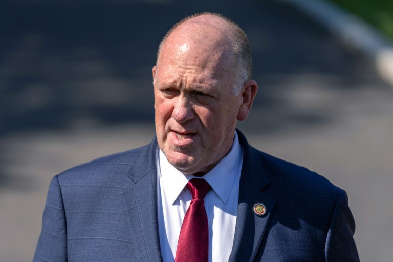 White House border czar Tom Homan speaks to reporters outside the White House, Thursday, May 7, 2026, in Washington.