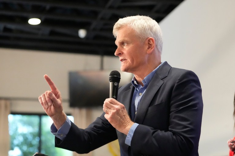 U.S. Sen. Bill Cassidy, R-La., greets supporters at a campaign stop at Drago's Restaurant Tuesday, May 5, 2026, in Metairie, La. (AP Photo/Gerald Herbert)