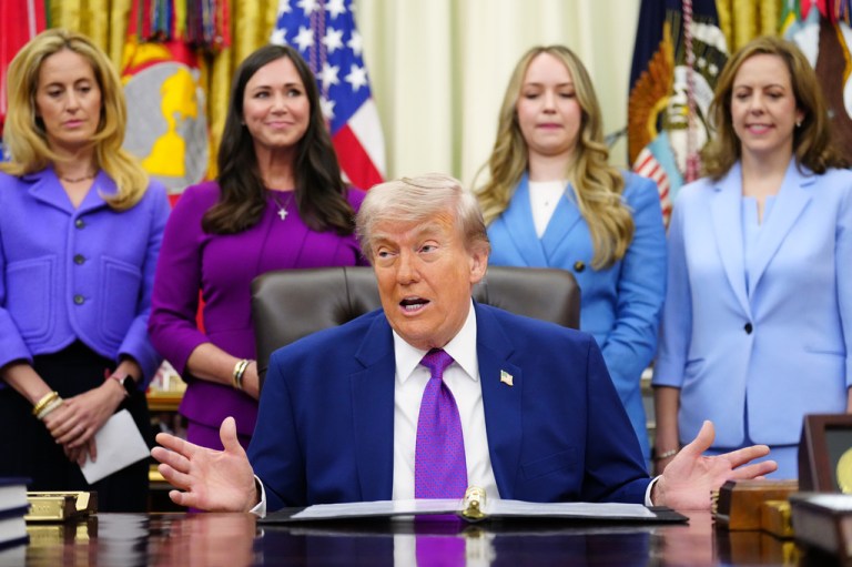 President Donald Trump speaks at an event about maternal healthcare, Monday, May 11, 2026, in the Oval Office of the White House, in Washington. (AP Photo/Jacquelyn Martin)