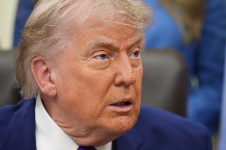 President Donald Trump speaks to reporters at an event about maternal healthcare, Monday, May 11, 2026, in the Oval Office of the White House, in Washington.