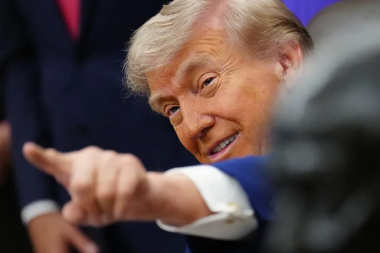 President Donald Trump speaks to reporters at an event about maternal healthcare, Monday, May 11, 2026, in the Oval Office of the White House, in Washington.