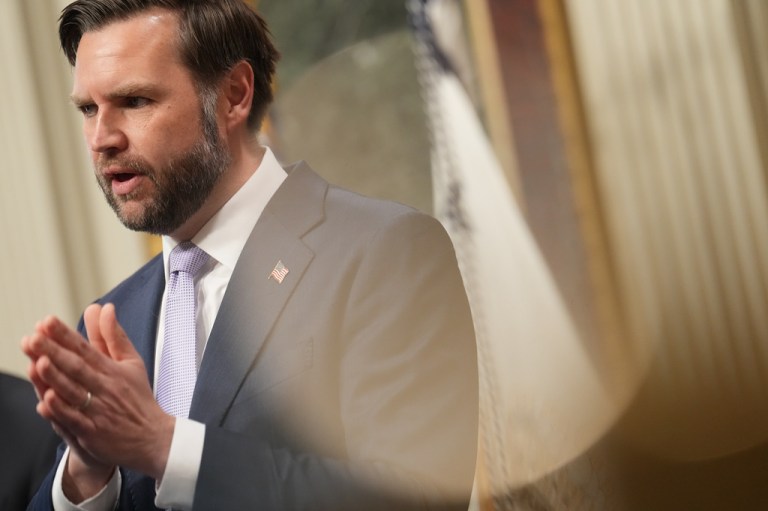 Vice President JD Vance speaks to the media