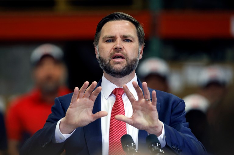 Vice President JD Vance speaks to employees and other attendees at Milbank Manufacturing in Kansas City, Mo., Monday, May 18, 2026.