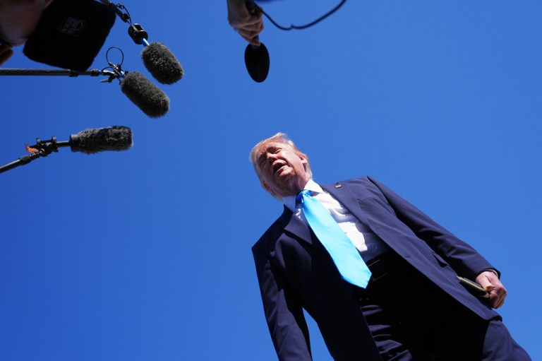 President Donald Trump speaks to the press before boarding Air Force One, Wednesday, May 20, 2026, at Joint Base Andrews, Md., en route to speak at the U.S. Coast Guard Academy commencement.