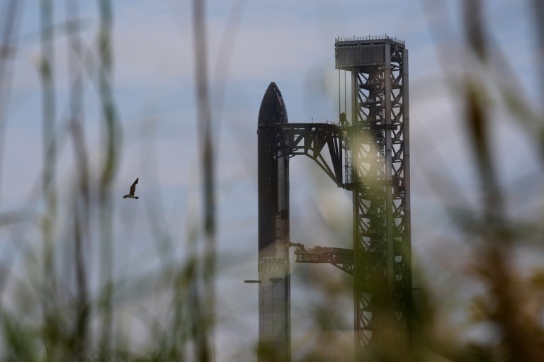 SpaceX's latest version of it's mega rocket Starship is prepared for a test flight from Starbase, Texas, Wednesday, May 20, 2026. (AP Photo/Eric Gay)