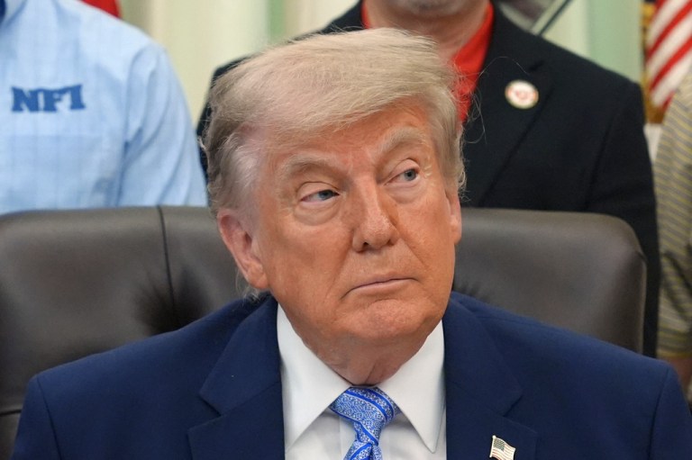 President Donald Trump took another shot at Sen. Thom Tillis (R-NC) on Friday, claiming that the retiring senator ended his reelection campaign after Trump refused to offer an endorsement. (AP Photo/Jacquelyn Martin)