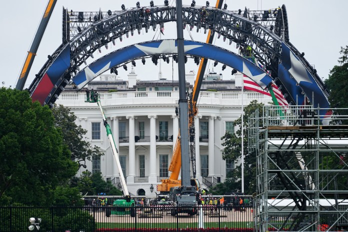Construction continues at the White House to build a temporary structure for next month's UFC fight.