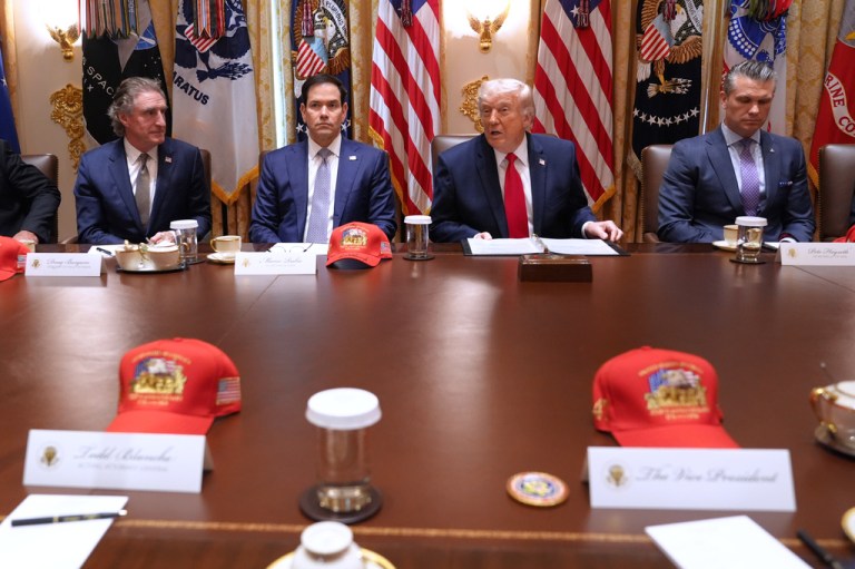President Donald Trump attends a Cabinet meeting at the White House.