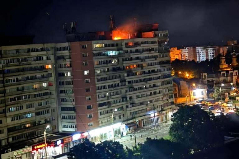 Romanian apartment on fire after drone incursion.