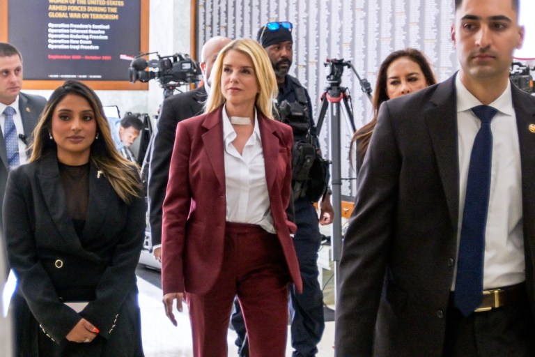 Former Attorney General Pam Bondi arrives for her deposition at the Rayburn House Office Building on Capitol Hill, Friday, May 29, 2026, in Washington.