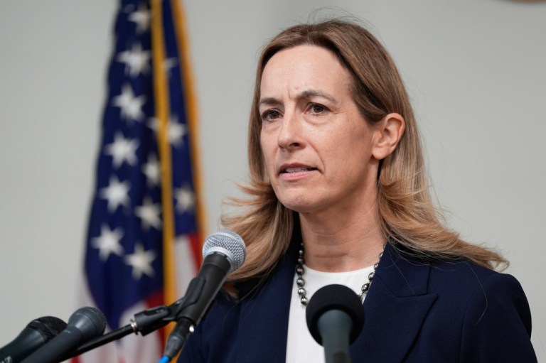 New Jersey Governor-elect Mikie Sherrill talks to reporters during a news conference, in Trenton, N.J., Nov. 5, 2025. (AP Photo/Seth Wenig, File)