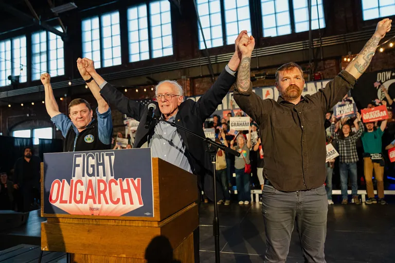 Graham Platner and Troy Jackson campaign with Bernie Sanders